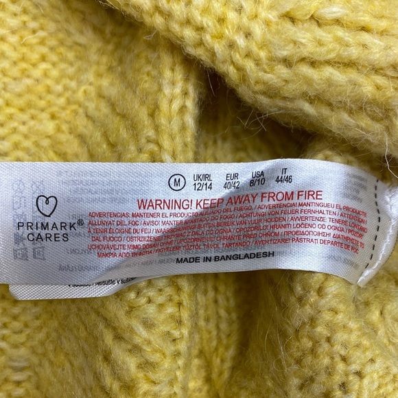 Primark Sweater Oversized Cable Cabincore Knit Bright Yellow Size Medium Large - Picture 6 of 9
